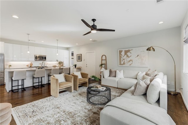 205 Wilbur Ave SE Unit A, Atlanta, GA 30316 - living room with recessed lighting, dark wood finished floors, and a ceiling fan
