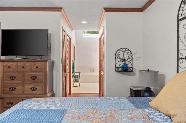 110 The Farm Rd, Mcdonough, GA 30252 - bedroom featuring recessed lighting, a textured ceiling, ornamental molding, and a closet