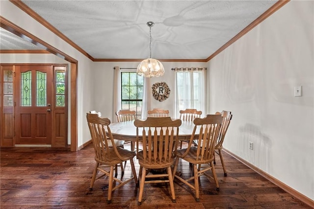 110 The Farm Rd, Mcdonough, GA 30252 - dining room featuring ornamental molding, a notable chandelier, and dark wood-style floors