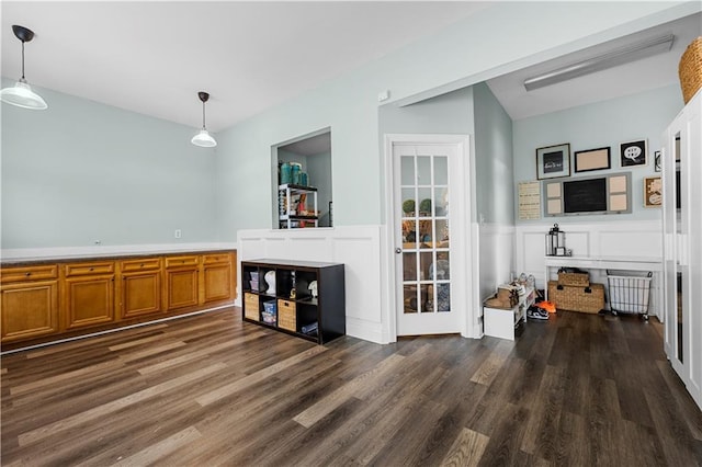 240 Daisy Cir, Mcdonough, GA 30252 - living area with dark wood-style flooring and a wainscoted wall