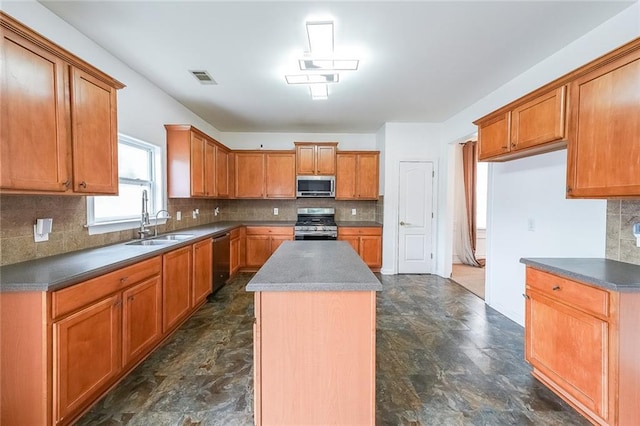5280 Lakerock Way S, Fulton, GA 30331 - kitchen with stainless steel appliances, backsplash, and brown cabinets