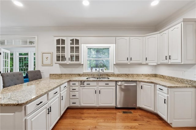 34 Johnston Row NW, Cartersville, GA 30121 - kitchen with dishwasher, a peninsula, healthy amount of natural light, white cabinets, and recessed lighting