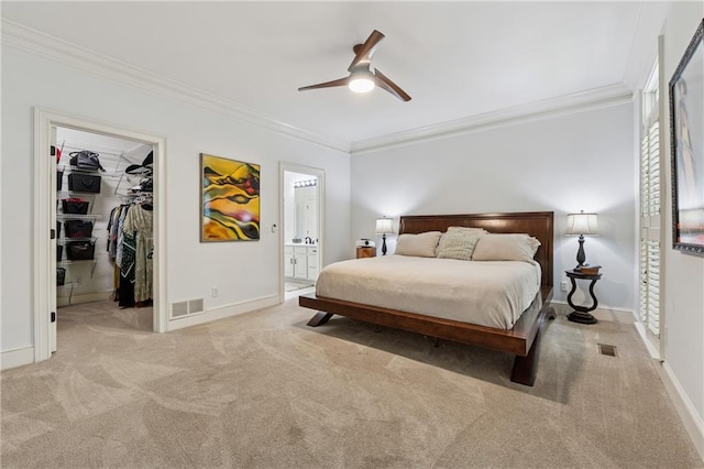 34 Johnston Row NW, Cartersville, GA 30121 - carpeted bedroom with ornamental molding, a spacious closet, connected bathroom, ceiling fan, and a closet