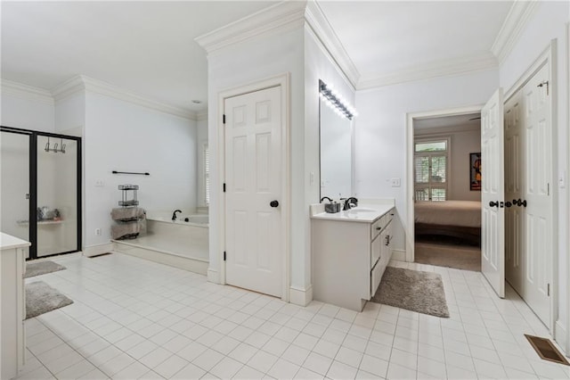 34 Johnston Row NW, Cartersville, GA 30121 - full bath featuring vanity, a garden tub, ornamental molding, tile patterned flooring, and a shower stall