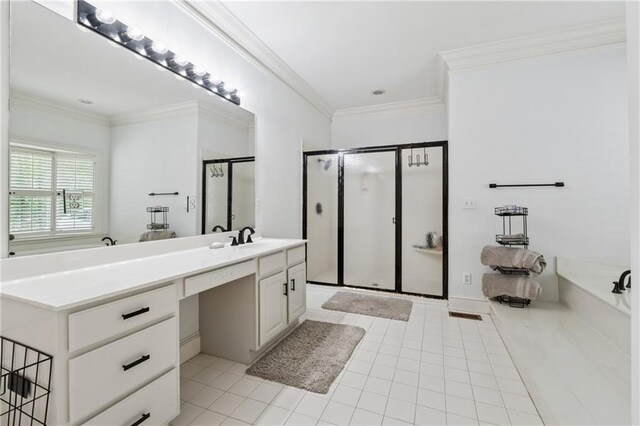 34 Johnston Row NW, Cartersville, GA 30121 - full bath featuring vanity, a shower stall, a garden tub, tile patterned floors, and crown molding