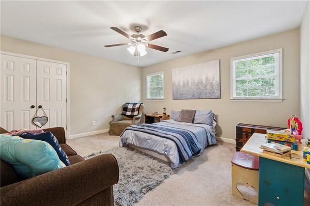 34 Johnston Row NW, Cartersville, GA 30121 - bedroom featuring carpet floors, a closet, and ceiling fan