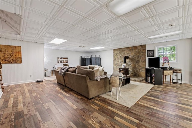 34 Johnston Row NW, Cartersville, GA 30121 - living area with hardwood / wood-style flooring and a wood stove