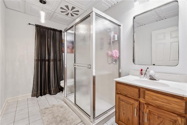 34 Johnston Row NW, Cartersville, GA 30121 - full bath with vanity, a stall shower, and tile patterned flooring