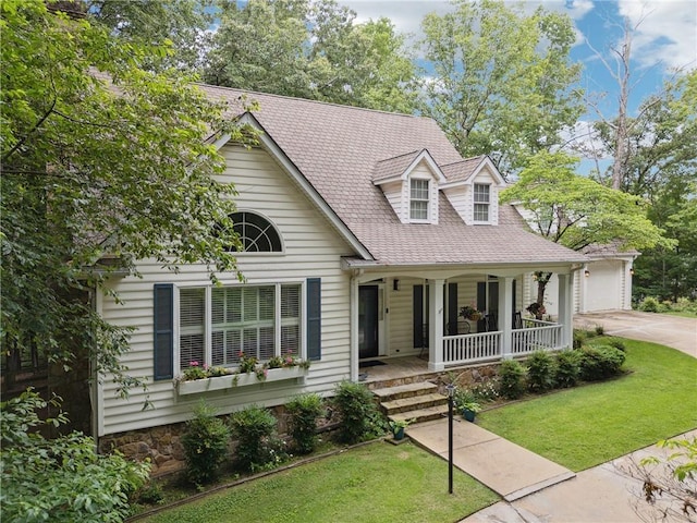 34 Johnston Row NW, Cartersville, GA 30121 - view of front of house featuring covered porch, a front yard, a garage, and roof with shingles