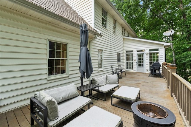 34 Johnston Row NW, Cartersville, GA 30121 - deck featuring an outdoor living space with a fire pit and a grill