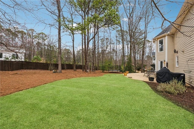 view of yard featuring a patio area and a fenced backyard