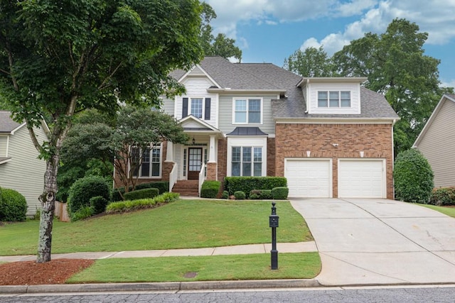 1547 Trilogy Park, Hoschton, GA 30548 - craftsman house with concrete driveway, brick siding, a garage, a front yard, and a shingled roof