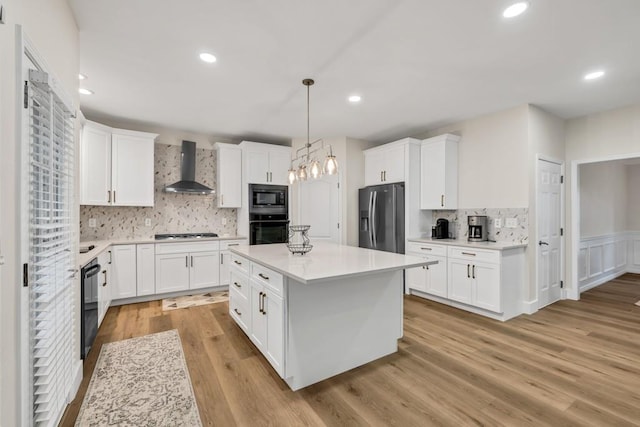 1547 Trilogy Park, Hoschton, GA 30548 - kitchen with wall chimney range hood, stainless steel fridge with ice dispenser, black microwave, oven, and backsplash