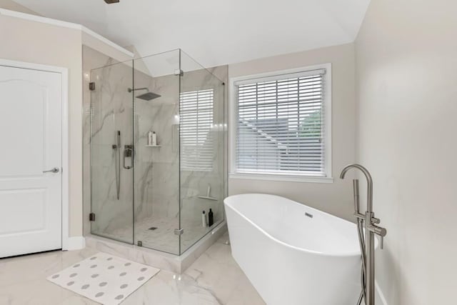 1547 Trilogy Park, Hoschton, GA 30548 - bathroom featuring a freestanding bath, a marble finish shower, and marble finish floors