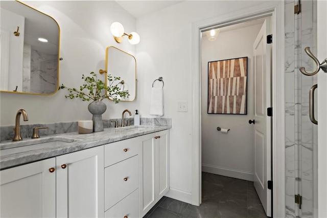 bathroom with vanity and walk in shower