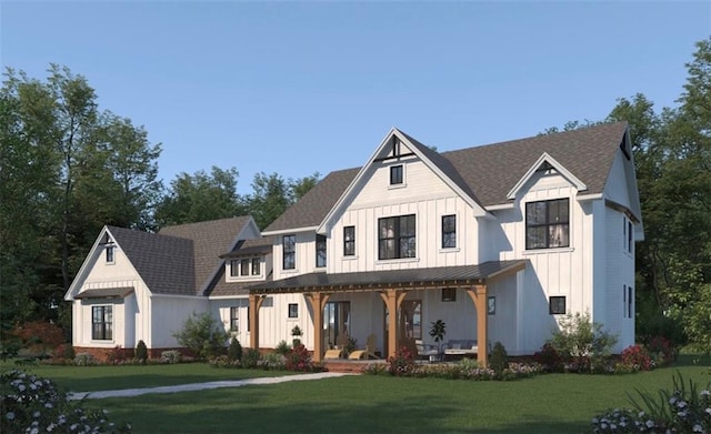 356 Henry Scott Rd, Ball Ground, GA 30107 - modern farmhouse featuring a porch, board and batten siding, and a front lawn