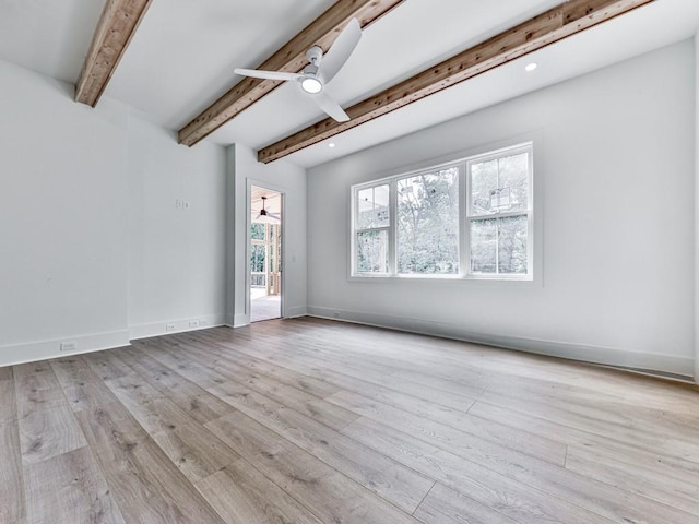 356 Henry Scott Rd, Ball Ground, GA 30107 - unfurnished room featuring a ceiling fan, beamed ceiling, light wood-style flooring, and baseboards