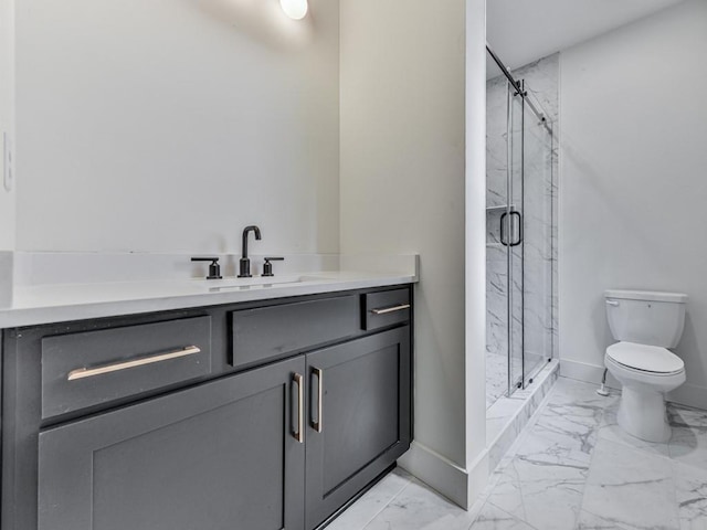 356 Henry Scott Rd, Ball Ground, GA 30107 - full bathroom with marble look tiles, toilet, vanity, and a marble finish shower