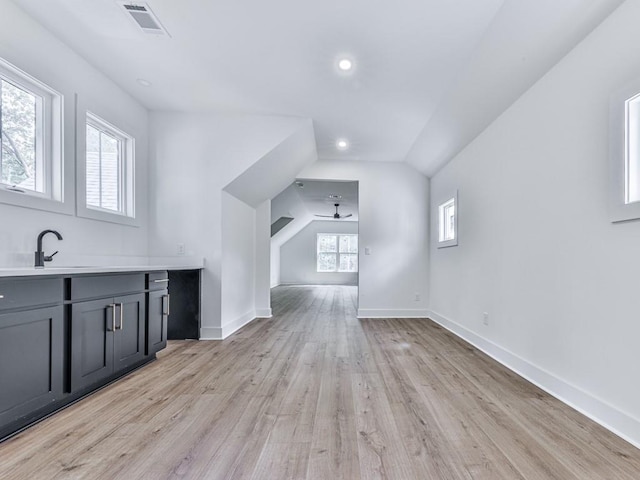 356 Henry Scott Rd, Ball Ground, GA 30107 - bonus room featuring ceiling fan, light wood-style floors, lofted ceiling, a sink, and baseboards