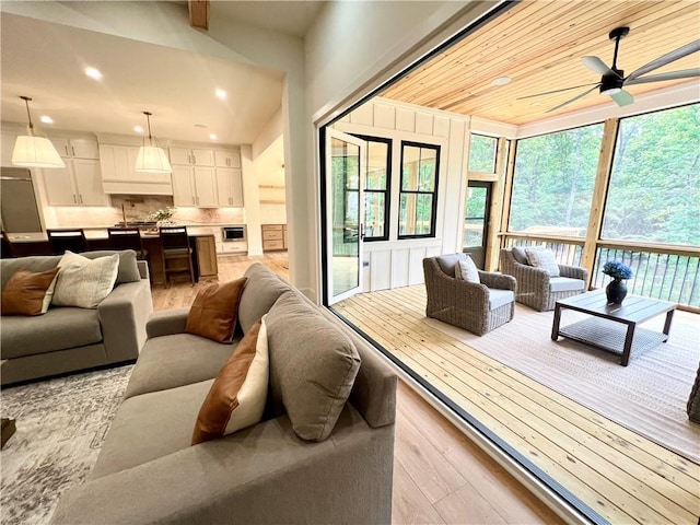 356 Henry Scott Rd, Ball Ground, GA 30107 - living room featuring ceiling fan, wood finished floors, and recessed lighting