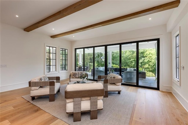 170 Autry Trl, Johns Creek, GA 30022 - living area with healthy amount of natural light, light wood-style floors, beam ceiling, and recessed lighting