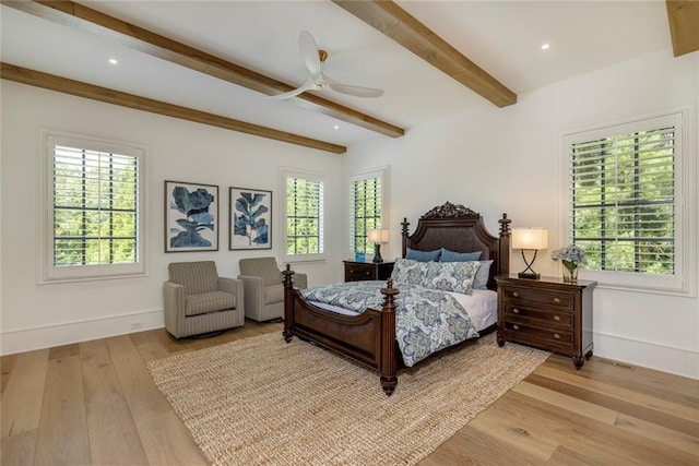 170 Autry Trl, Johns Creek, GA 30022 - bedroom with multiple windows, beamed ceiling, light wood-style flooring, and ceiling fan
