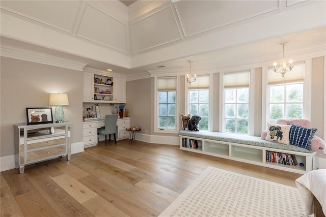 170 Autry Trl, Johns Creek, GA 30022 - sitting room featuring a chandelier, healthy amount of natural light, light wood-style flooring, ornamental molding, and a desk