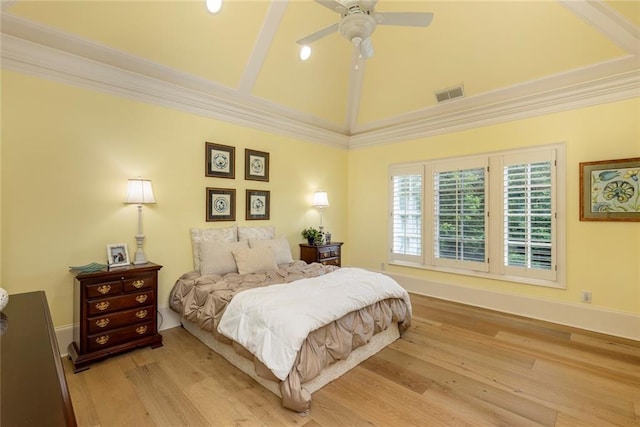 170 Autry Trl, Johns Creek, GA 30022 - bedroom featuring light wood-style flooring, high vaulted ceiling, and ceiling fan