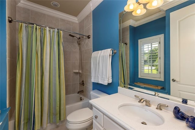 170 Autry Trl, Johns Creek, GA 30022 - bathroom with shower / tub combo with curtain, vanity, a chandelier, and crown molding
