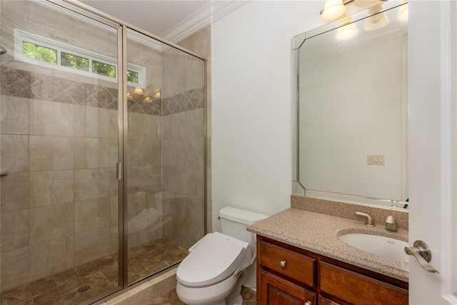 170 Autry Trl, Johns Creek, GA 30022 - bathroom with ornamental molding, vanity, and a shower stall