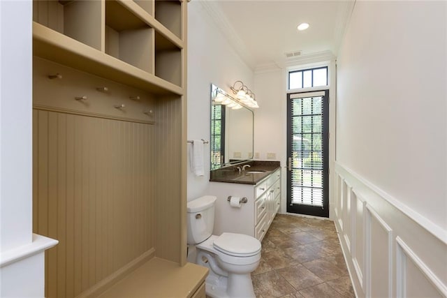 170 Autry Trl, Johns Creek, GA 30022 - full bath featuring a decorative wall, vanity, crown molding, and a wainscoted wall