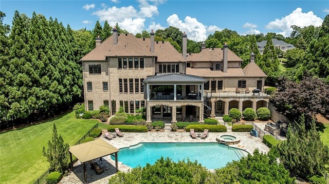 170 Autry Trl, Johns Creek, GA 30022 - back of property with a patio, a yard, a balcony, and a chimney
