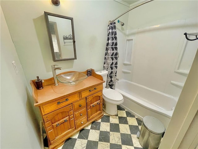 full bathroom with vanity, toilet, and shower / bath combo with shower curtain