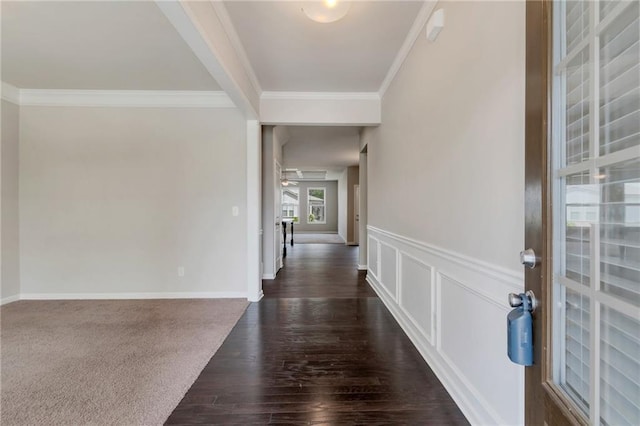 2320 Ivy Birch Ln, Buford, GA 30519 - entrance foyer with ornamental molding, dark wood-type flooring, ceiling fan, and baseboards