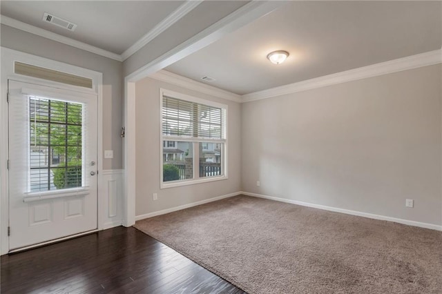 2320 Ivy Birch Ln, Buford, GA 30519 - entrance foyer with healthy amount of natural light, ornamental molding, dark wood-style floors, and baseboards