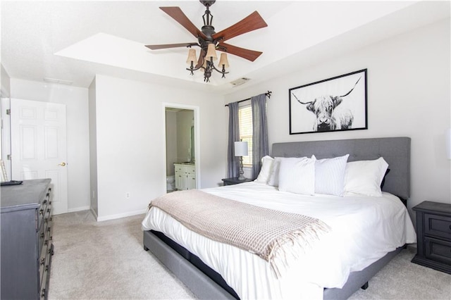 89 Paul Cir, Jasper, GA 30143 - bedroom with light carpet, ensuite bathroom, and ceiling fan