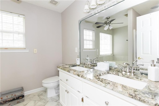 89 Paul Cir, Jasper, GA 30143 - full bath featuring ceiling fan, double vanity, and marble finish floors