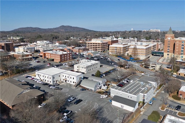 drone / aerial view featuring a mountain view