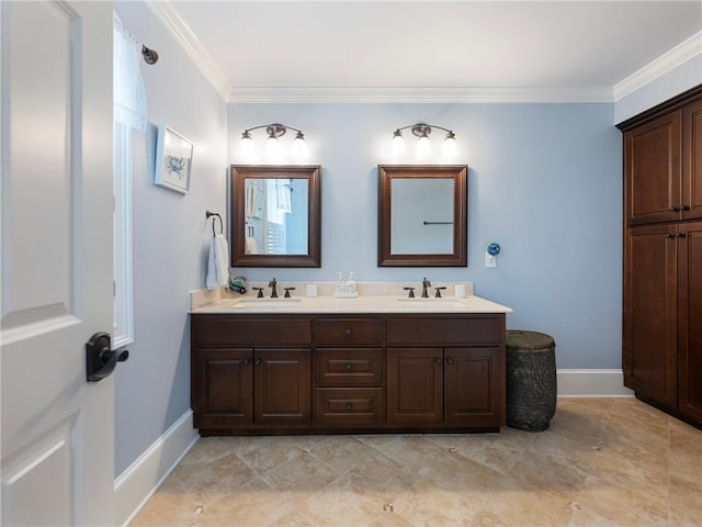 bathroom with vanity and crown molding