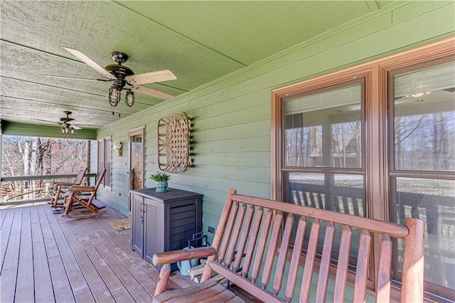 wooden deck with ceiling fan