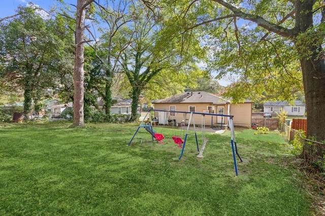 view of jungle gym featuring a yard