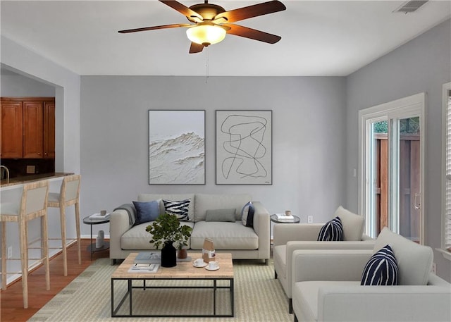 1649 Southgate Mill Dr, Duluth, GA 30096 - living room with wood finished floors and ceiling fan