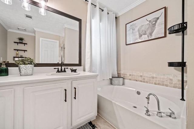 565 Saint James Ct, Lawrenceville, GA 30044 - bathroom featuring crown molding, a tub, and vanity