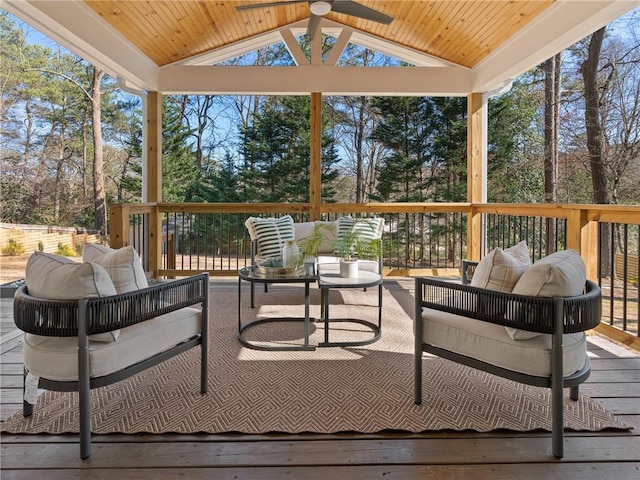 wooden deck with outdoor lounge area