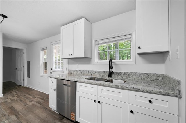 68 Wagon Trail Cir, Dallas, GA 30132 - kitchen featuring dishwasher, dark wood-style flooring, and white cabinets