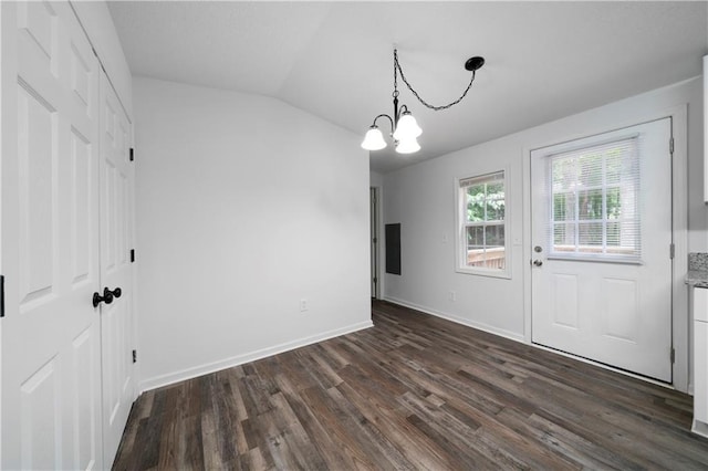 68 Wagon Trail Cir, Dallas, GA 30132 - entrance foyer featuring dark wood-style floors, a chandelier, and vaulted ceiling
