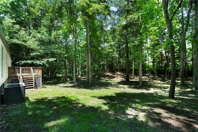 68 Wagon Trail Cir, Dallas, GA 30132 - view of grassy yard featuring a wooden deck and stairs