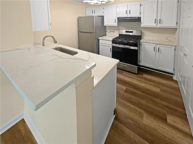 kitchen featuring sink, dark hardwood / wood-style flooring, white cabinetry, and appliances with stainless steel finishes