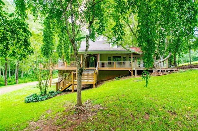 1775 Whooping Creek Rd, Carrollton, GA 30116 - rear view of property featuring a yard, a deck, and stairway
