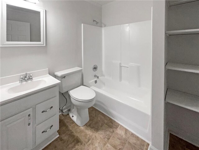 full bathroom with toilet, vanity, and bathtub / shower combination